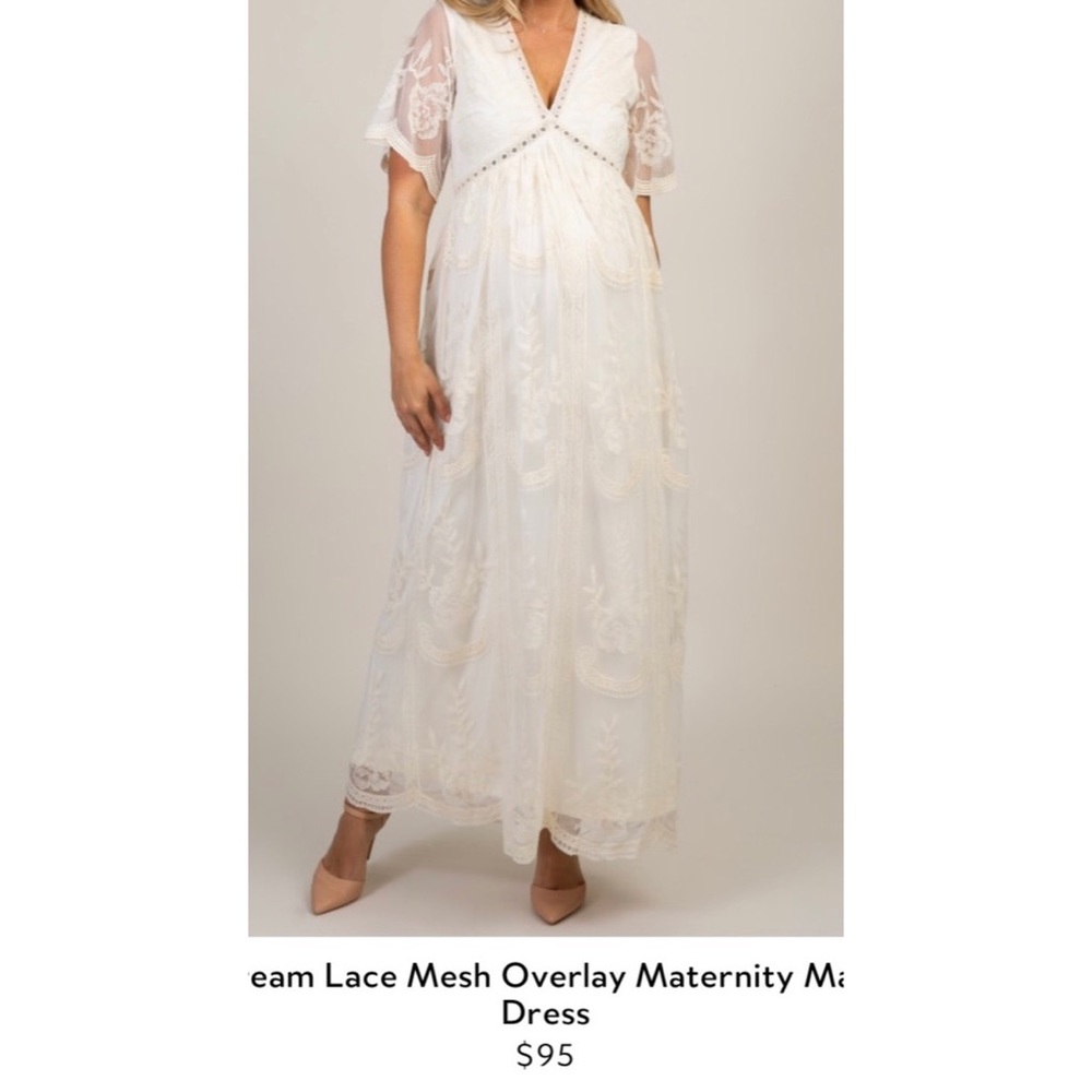 White Lace Pink Blush Maternity Dress